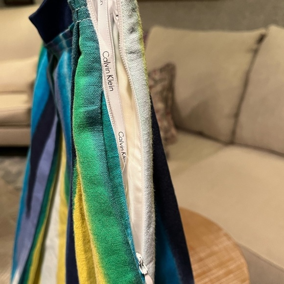 CALVIN KLEIN Linen Blend Skirt Women's Size 16 Pleated Multicolor Stripe Artsy - Picture 10 of 11